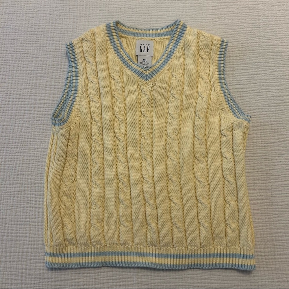Vintage Gap 2000 Yellow & Blue 100% Cotton V Neck Sweater Vest Sz 3 Years 3t